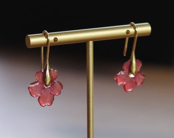 Reals flowers earrings / Boucles d'oreilles bohème rouge / Pièce unique de créateur français French Riviera / monté sur plaqué or 14k