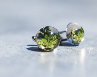 Fern cufflinks / Accessoire pour homme résine et fougère / Boutons de manchette élégants / Cadeau pour lui