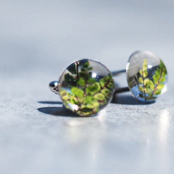 Fern cufflinks / Accessoire pour homme résine et fougère / Boutons de manchette élégants / Cadeau pour lui