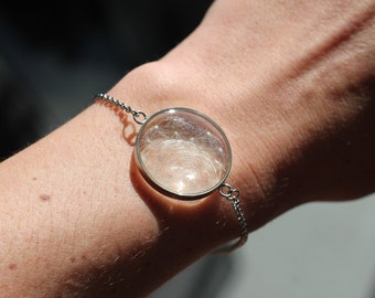 Real dandelion seed bracelet, resin and silver stainless steel - handmade in France