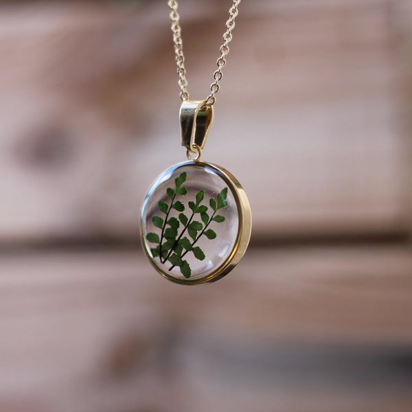 Resin and gold-plated fern necklace / Handmade in France