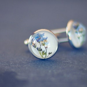 Forget me not cufflinks / Homme boutons de manchette / Accessoire pour homme résine et myosotis / Cadeau pour garçon d'honneur image 3