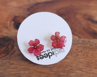 Real flowers earrings / Red boho earrings / Unique piece by French designer French Riviera / mounted on S925 silver