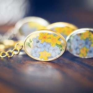Blue and yellow dried flower key ring / handmade in France / key ring with or without gift packaging image 7