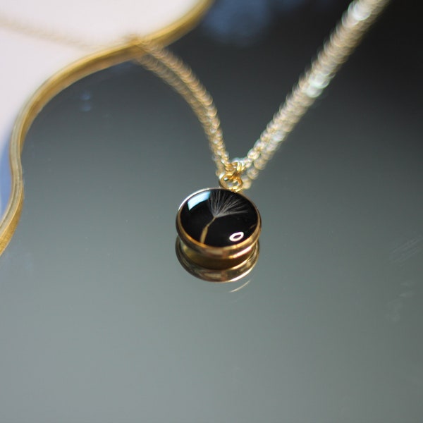 Real dandelion necklace mounted on an adjustable gold-plated chain