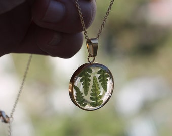 Eagle fern necklace in resin and gold plated / Handmade in France