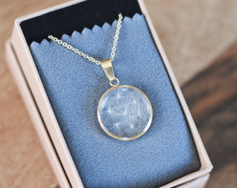 Genuine dandelion wish necklace mounted on gold plating