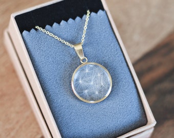 Real dandelion wishes necklace mounted on gold plated