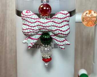 Straw Charm, Christmas Cake, Gifts for her, Silicone, Giant Bow, Tumbler Accessories, Coaster, Stanley, Christmas Cheer, Lil D Cake, Bow