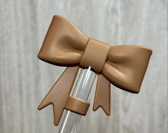 Straw topper, Milk Chocolate Brown, Aztec Print, Gifts for her, Silicone, Coquette, Tumbler Accessories, Stanley, RTS, bow, reusable, Brown