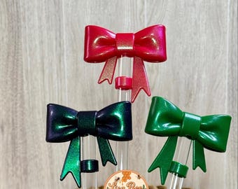Christmas Marble, Straw Topper, Bow, Silicone, Green, Red, Tumbler Accessorie, Stanley, Holidays, Opal, Owala, Christmas Cheer