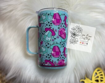 Ring Pops Tumbler, 90's vibe, Coffee Tumbler, Ready to Ship, Teal Glitter, Bride to be, Pink rings, candy lover, sweet tooth