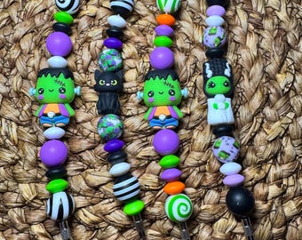 Tumbler Charms,Frankenstein, Black Cat, Franks Bride, silicone beads, Tumbler Accessories, Stanley, Halloween, Spooky Season, Steins, ghost