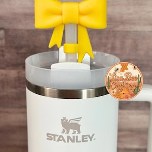 Straw topper, Yellow, Lemonade, Gifts for her, Silicone, Coquette, Tumbler Accessorie, Stanley, RTS, bow, eco friendly, reusable, Bright