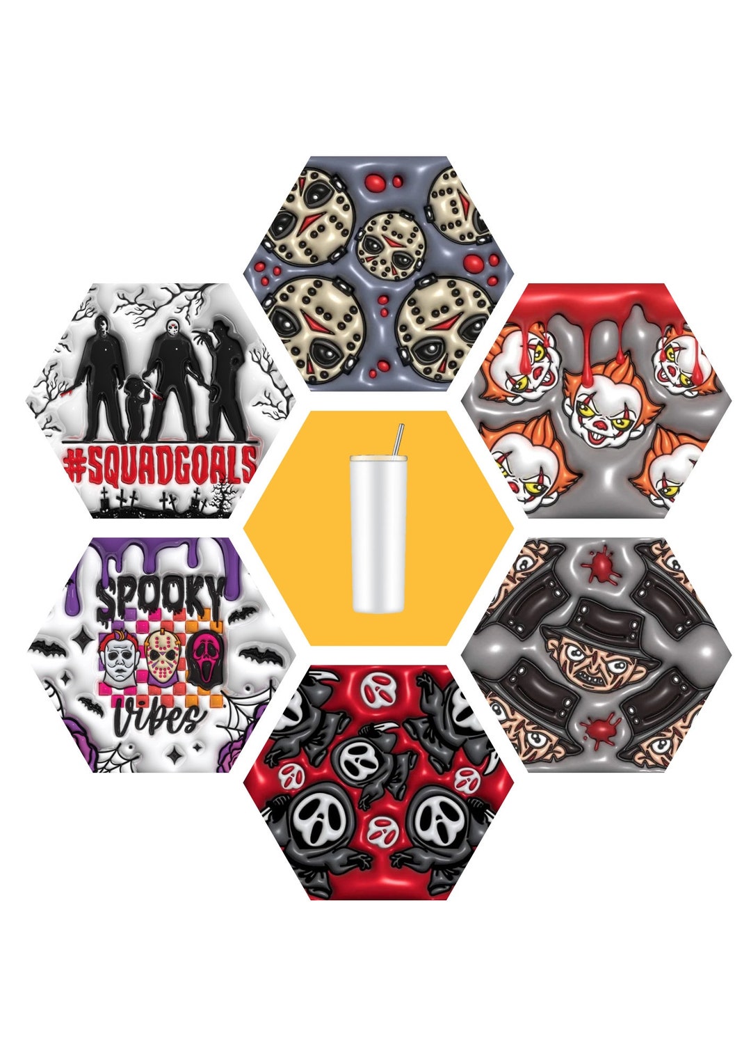 Horror, 3D Puff Design, Tumblers, 20 Oz Skinny, Sublimation, Made to