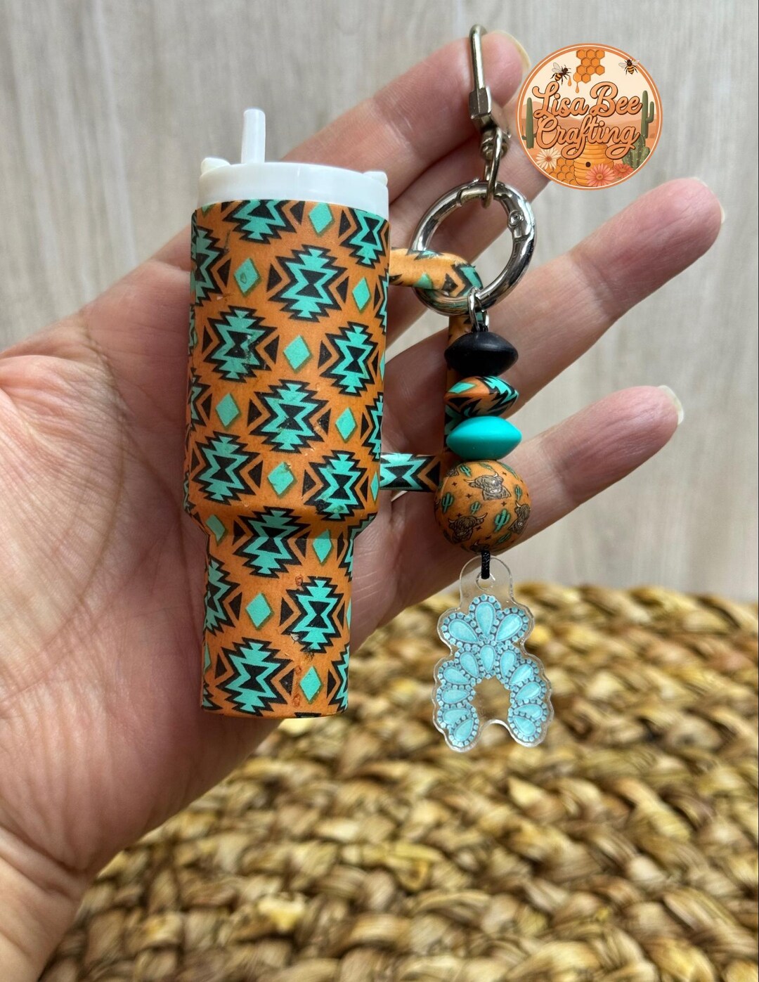 Aztec, Rust & Teal, Keychain, Tumbler Keychain, Chapsticks Holder ...
