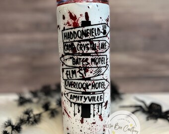 Horror Street Sign Tumbler, Custom Order, Halloween, Sign Tumbler, Camp Crystal Lake sign, Elm St sign, Overlook Hotel sign, Amityville sign