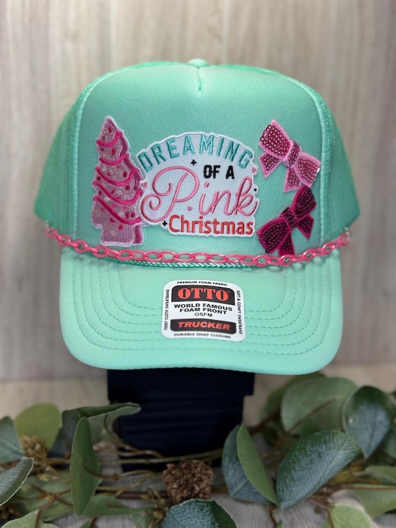 OTTO Green and Pink Hat with Chain Detail Lake Babe Trucker Hat With Chain: Summer Boating Cap - Etsy main image 3