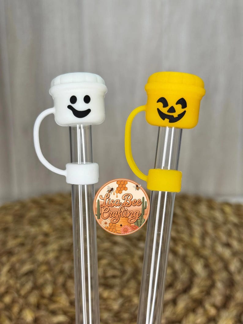 Boo Bucket, Straw Topper, Silicone, White, Yellow Orange, Tumbler ...