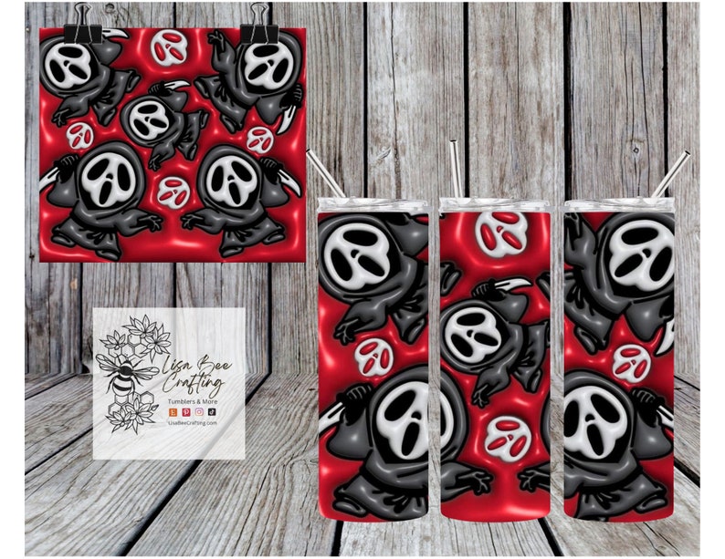 Horror, 3D Puff Design, Tumblers, 20 Oz Skinny, Sublimation, Made to