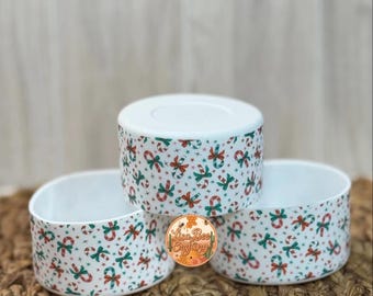 Tumbler Boot, Christmas, Candy Canes, Bows Holiday Season, Tumbler Accessories, Coaster, Stanley, RTS, Red, Green, White, Owala, Peppermint