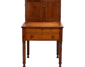 Antique Two Piece Slant Front Secretary Desk With Fitted Interior