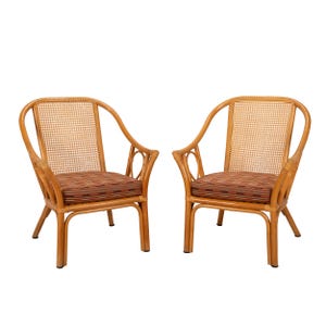 Mid Century Bamboo Cane Side Chairs - Coastal Palm Beach Style, Pair