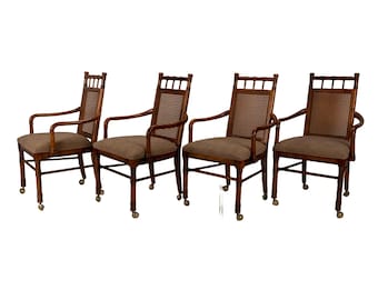 Vintage Stanley Faux Bamboo Arm Chairs - Set of 4, Cane Back Rolling Chairs