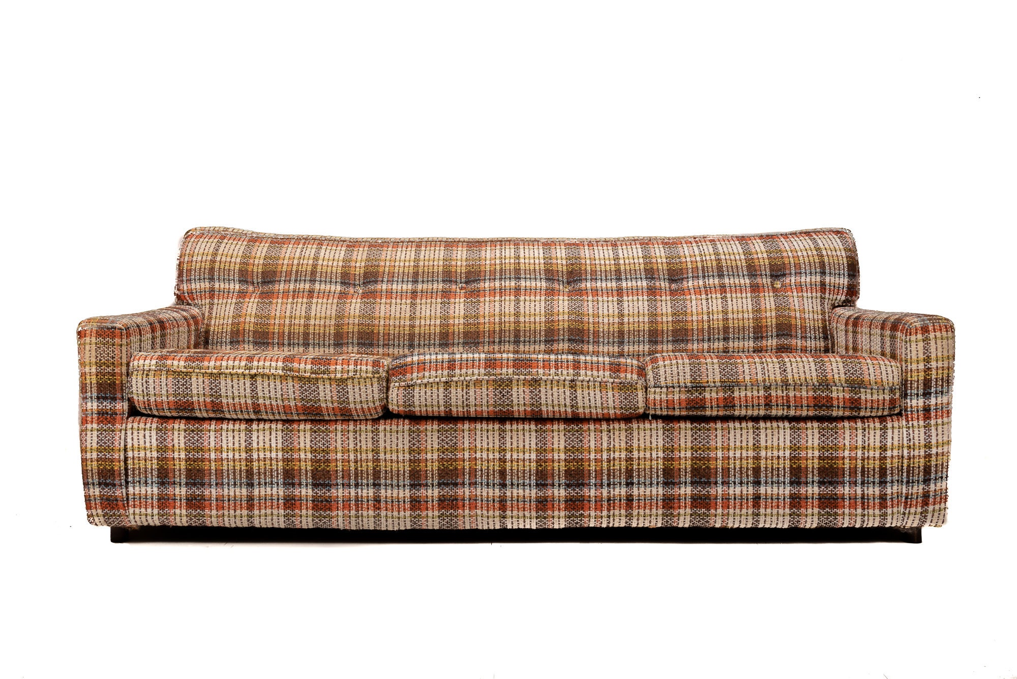 Vintage 1970s Mid Century Modern Tweed Plaid Sleeper Sofa Etsy