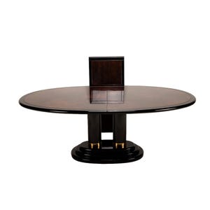 Henredon Furniture Scene Three III Asian Inspired Hollywood Regency 100" Oval Pedestal Dining Table , Black Lacquer and Burl Wood Finish
