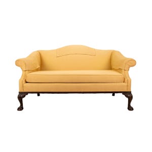 Vintage 1940s English Camelback Claw Footed Chippendale Upholstered Settee Loveseat Sofa English Style, Original Upholstery , Gorgeous Piece
