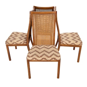 1970s Mid Century Modern Drexel Caned Back Chevron Dining Side Chairs- Set of 4 - Need Reupholstered