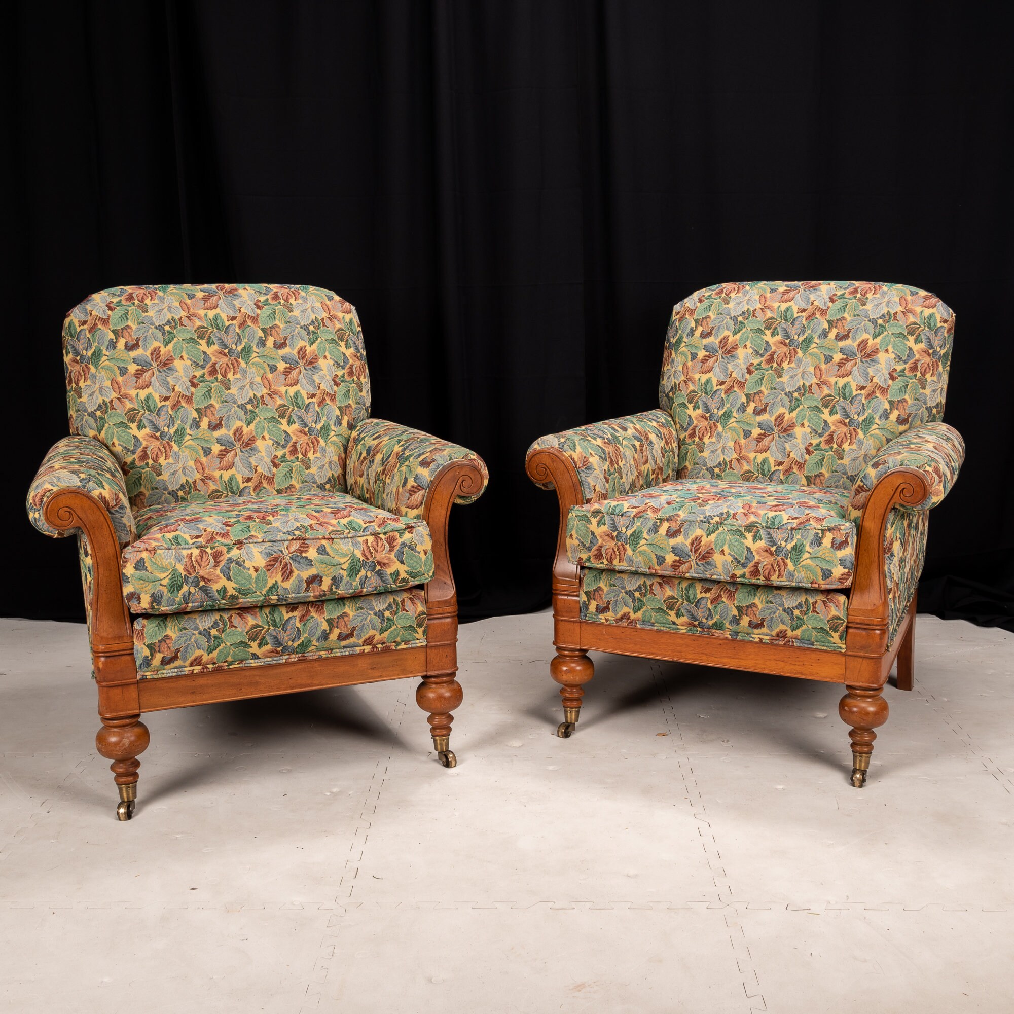 Statesville Chair Co Floral Leaf Upholstered Library Chairs william IV