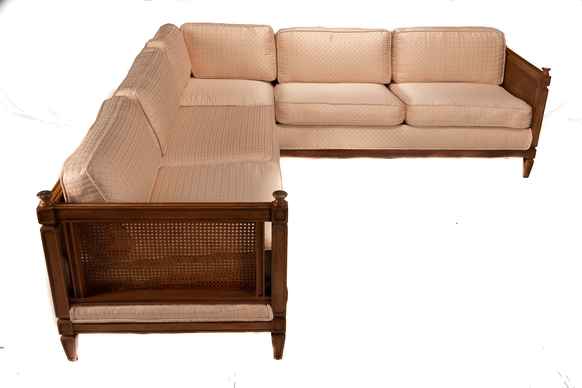 Vintage Wood and Cane Sofa by Finch Furniture Co. 