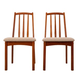 Koda Woodcraft Danish Modern Style Teak Slat Back Side Dining Chairs - A Pair, MCM Mid Century Modern, USA Shipping Available, Retro Mod