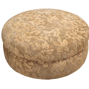Vintage Floral Upholstered Ottoman: Large Round Accent Piece on Casters