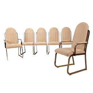 Vintage 1987 Chromcraft Brass High Back Dining Chairs - Hollywood Regency MCM Retro - Upholstered Textured Chairs - Elegant Design