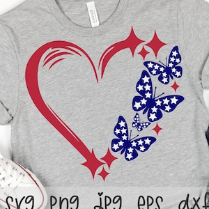 USA Butterfly Love SVG/PNG/Jpg, 4th Of July Independence Day America Heart Sublimation Design Eps Dxf, Couple Freedom Day Commercial Use