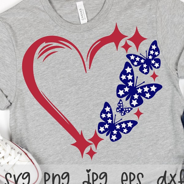 USA Butterfly Love SVG/PNG/Jpg, 4th Of July Independence Day America Heart Sublimation Design Eps Dxf, Couple Freedom Day Commercial Use