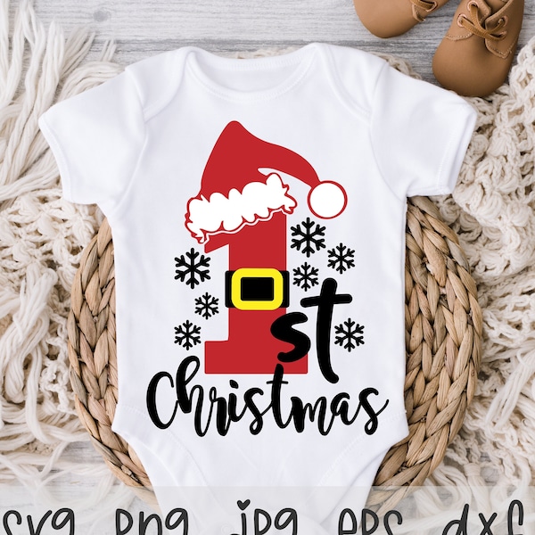 1st Christmas SVG/PNG/JPG, Baby First Christmas Santa Claus Hat Sublimation Design Eps Dxf, Newborn 1st Christmas Family Commercial Use File