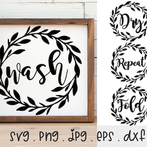 Laundry Bundle SVG/PNG/JPG, Wash Dry Fold Repeat 4 Pack Bundle Sublimation Design Eps Dxf, Bathroom Laundry Room Decor Commercial Use Files