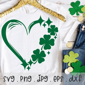 Shamrock Sparkly Heart SVG/PNG/JPG, Leaf Clover Love Lucky Sublimation Design Eps Dxf, Happy St. Patrick's Day Commercial Use Download File