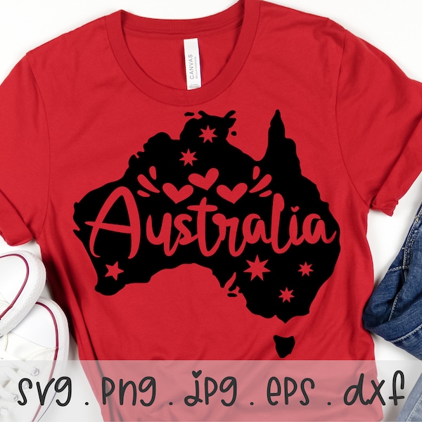 Australia Map SVG/PNG/JPG, Australia Lover Heart Sublimation Design Eps Dxf, Happy Australia Day Stars Cool Map Commercial Use Download File