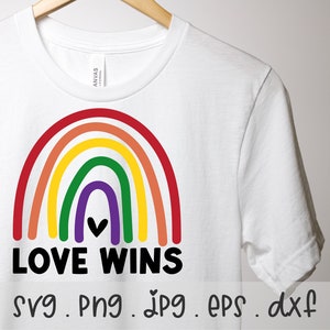Love Wins SVG/PNG/JPG, Boho Rainbow Valentine&#39;s Day Sublimation Design Eps Dxf, Pride Lgbtq Love Is Love Gay Lesbian Commercial Use Download