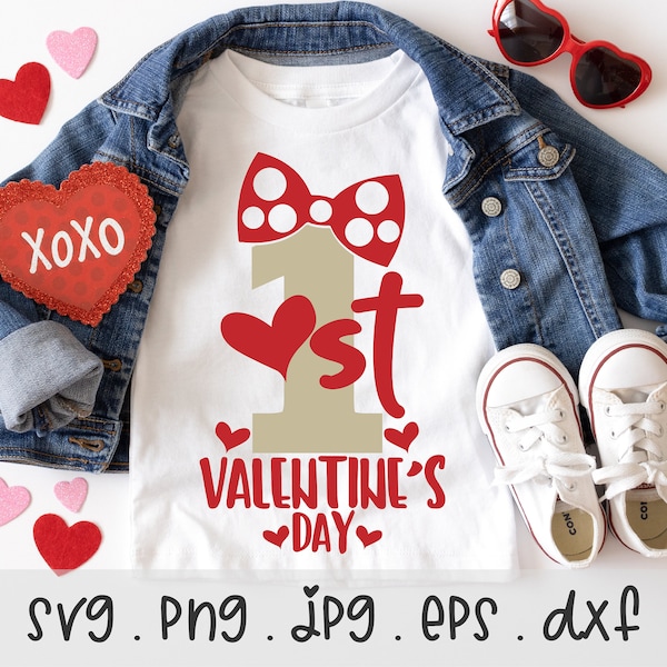 1st Valentine's Day SVG/PNG/JPG, My First Valentine's Day Cute Girl Sister Family Sublimation Design Eps Dxf, Baby Newborn Commercial Use