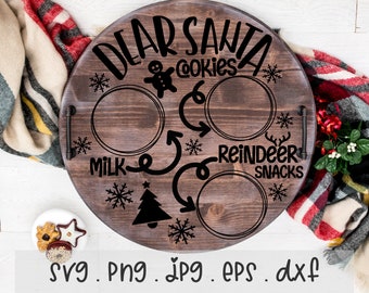 Dear Santa Tray SVG/PNG/JPG, Santa Tray Circle Sublimation Design Eps Dxf, Merry Christmas Santa Claus Believe Tray Cricut Silhouette Files