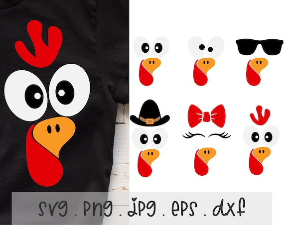 Turkey Face Bundle SVG/PNG/JPG Cute Turkey Happy Thanksgiving