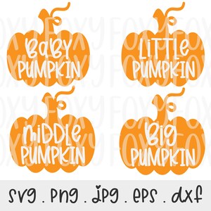 Pacote Família de Abóbora SVG/PNG/JPG, Happy Thnaksgiving Subimation Design Eps Dxf, Baby Middle Big Little Pumpkin Comercial Cricut Silhouette