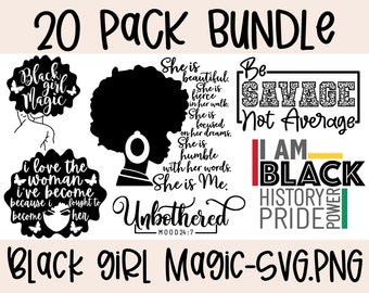 Black Girl Magic Bundle SVG/PNG, Unbothered Black Power Afro American 20 Pack Bundle, Africa Butterfly Strong Woman Commercial Use Download