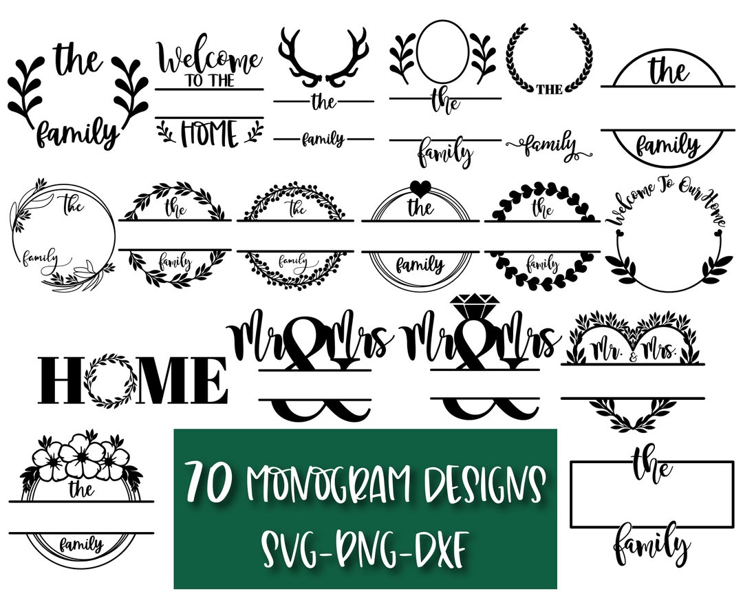 70 Family Monogram SVG Bundle: Floral Wedding Frame Designs (PNG/DXF ...